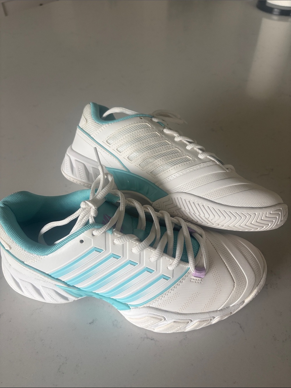 Women's K-Swiss Bigshot Light 4 padel White Athletic Sneakers with Teal Accents